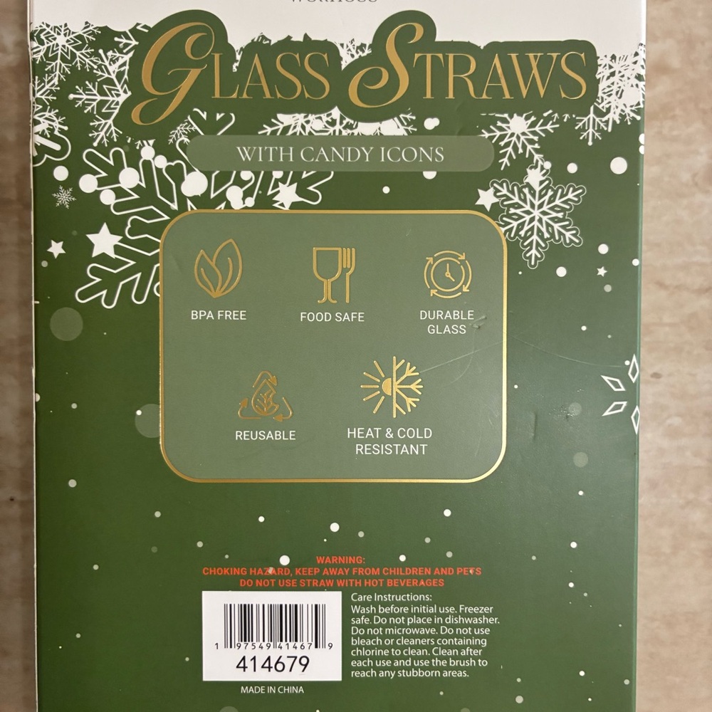 NIB Set of 6 Glass Straws with Candy Icons - Holiday Gift | Stocking Stuffer - Picture 5 of 5